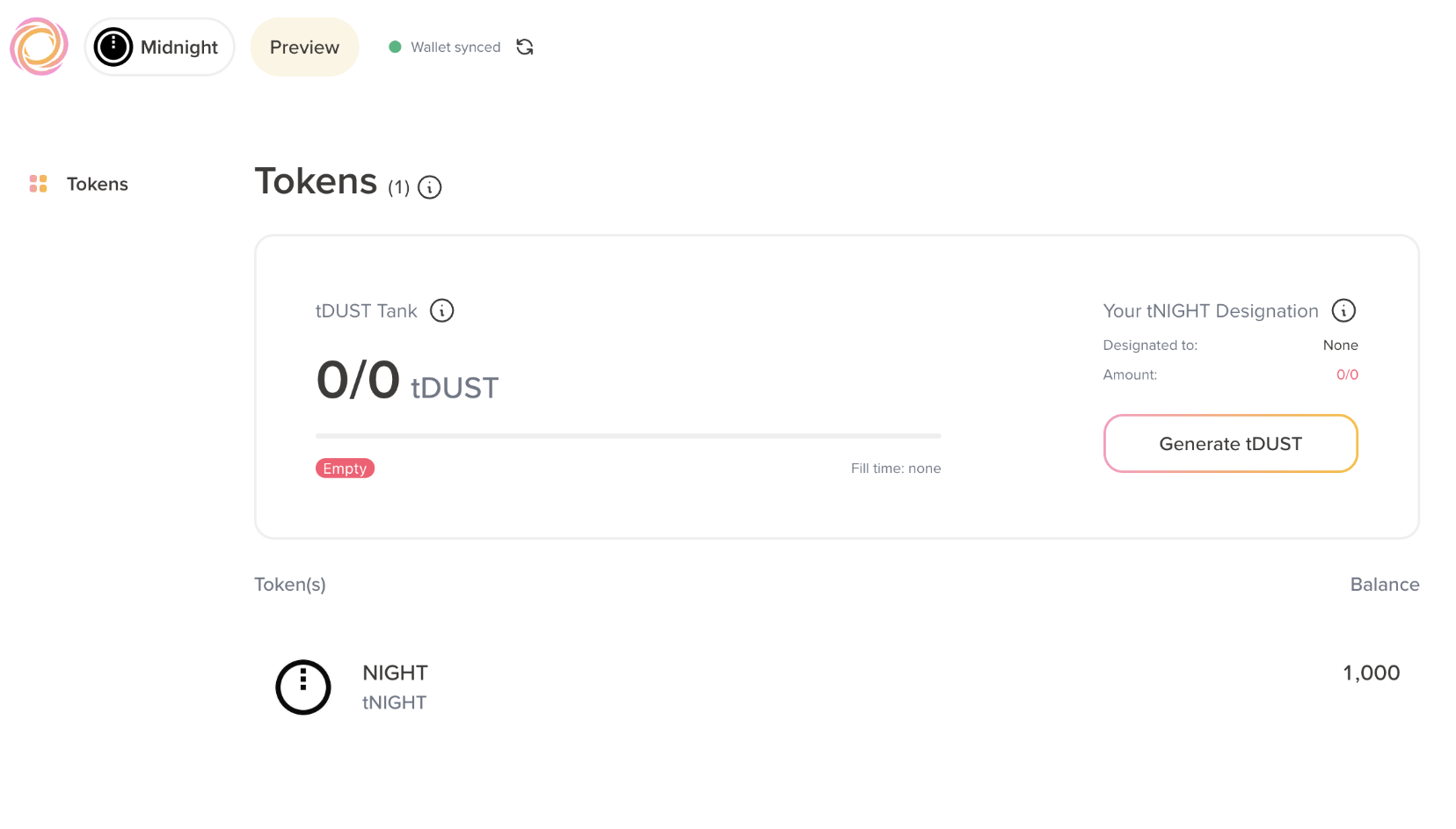 tDUST balance